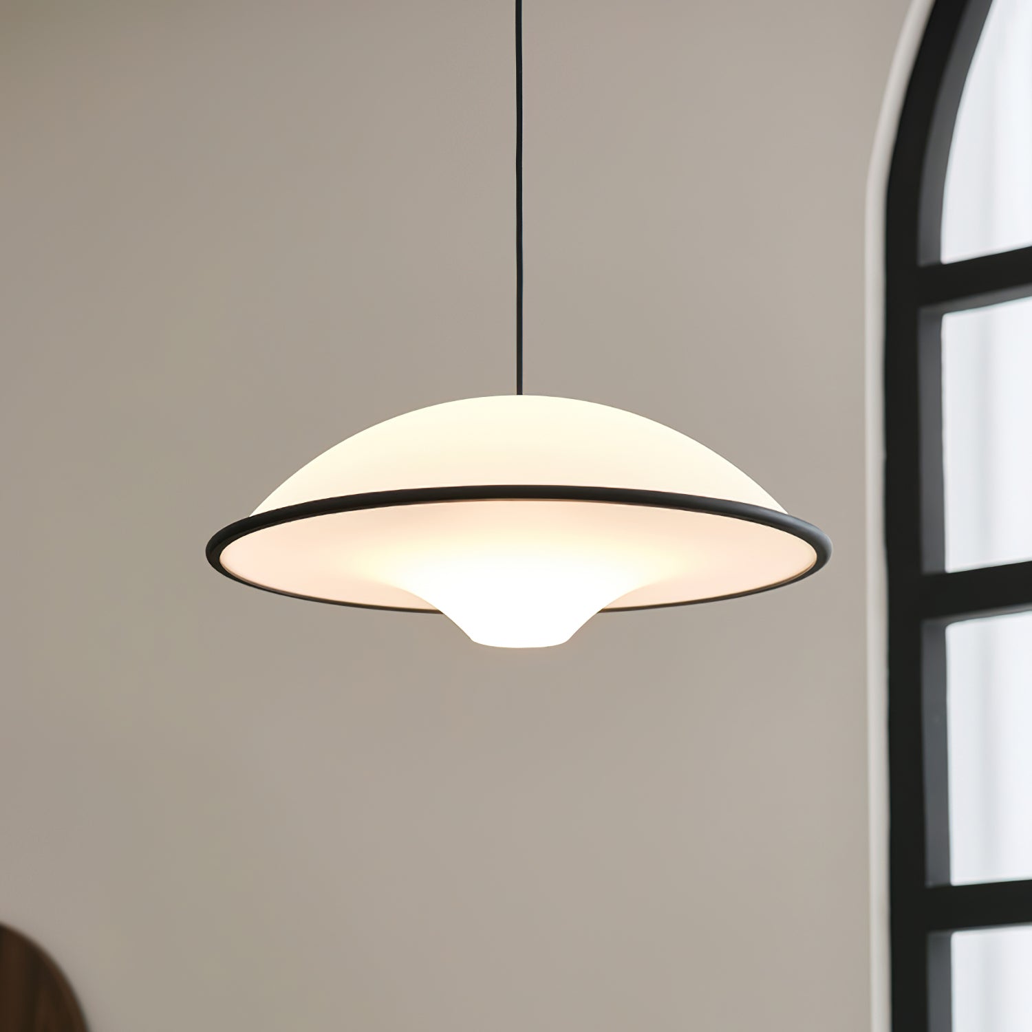 Novara | Minimalist UFO Pendant Light With Black Trim