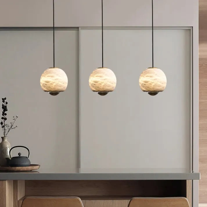 AuroraMarble Pendant Light With Marble Base Nordic Alabaster Glow