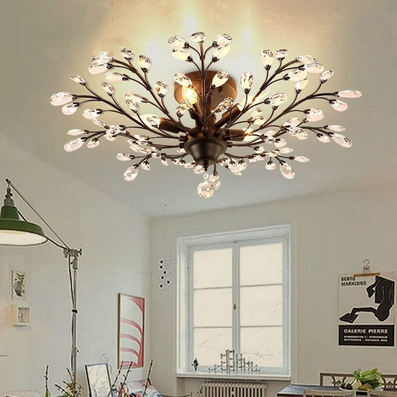 Blossom Crystal Ceiling Light - Black Or Gold Finish