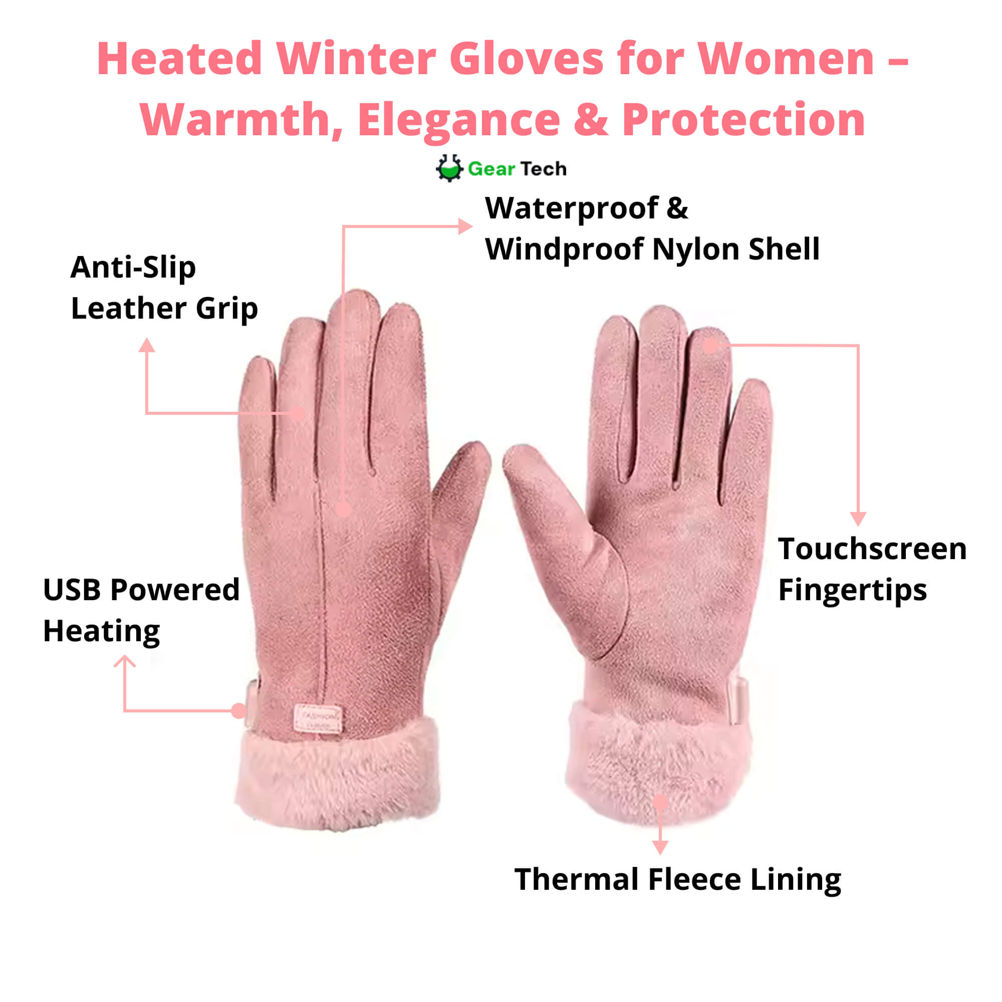 Women's Heated Gloves With Touchscreen, USB Rechargeable And Waterproof Warmth