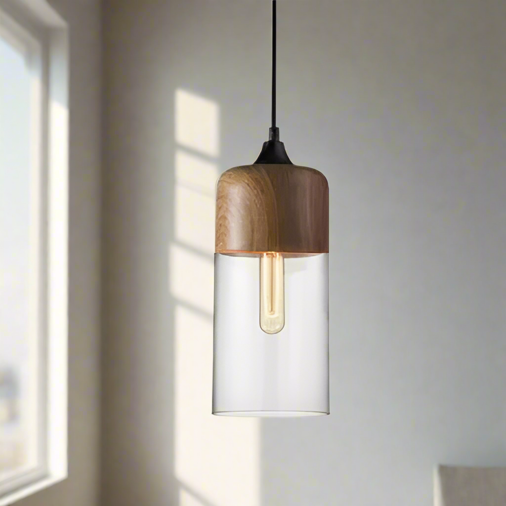 Kirrae Glass and Wood Pendant Light Luxurious Design