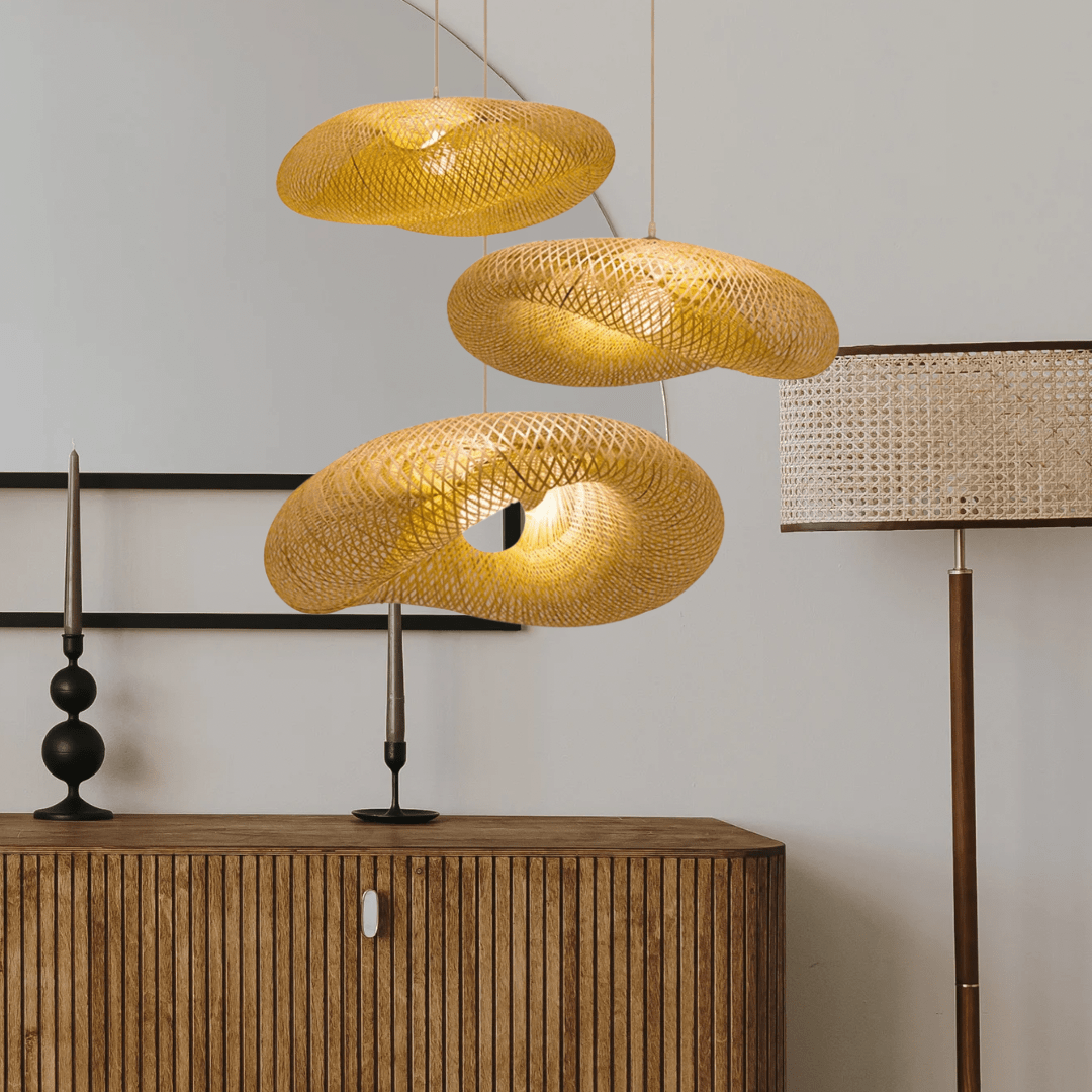BambooLoom Handwoven Pendant Lamp With LED Lighting