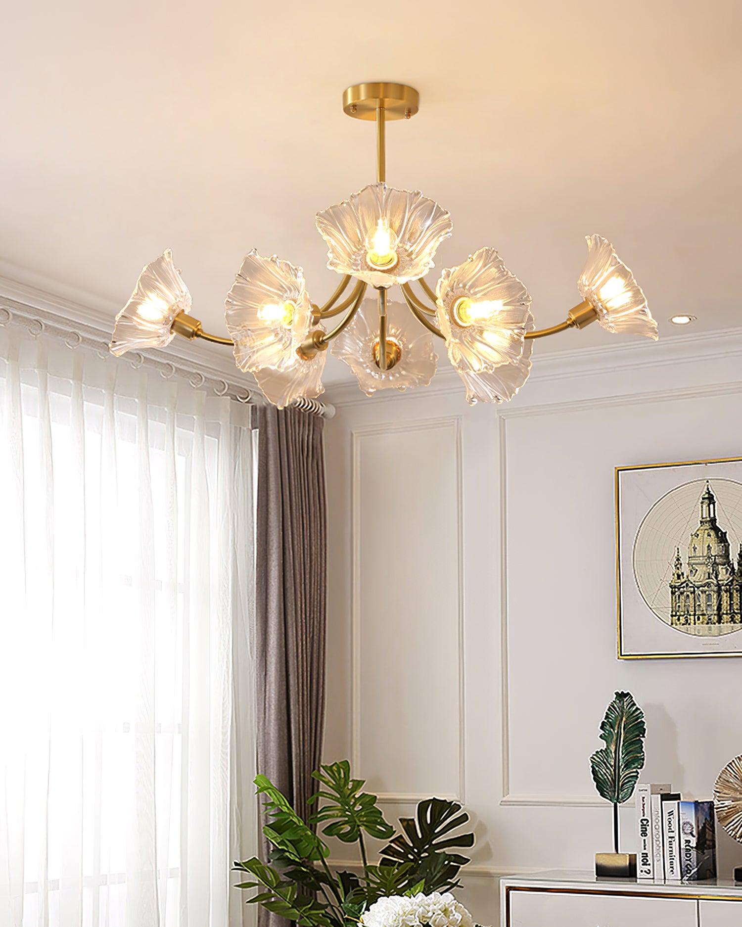 Liora Floral Glass Chandelier With Delicate Petal Design