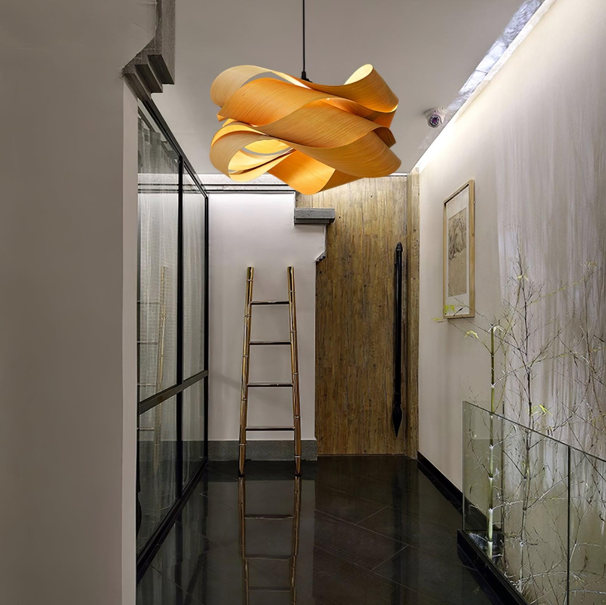 Aurelo Wood and Metal Pendant Light with Warm Glow