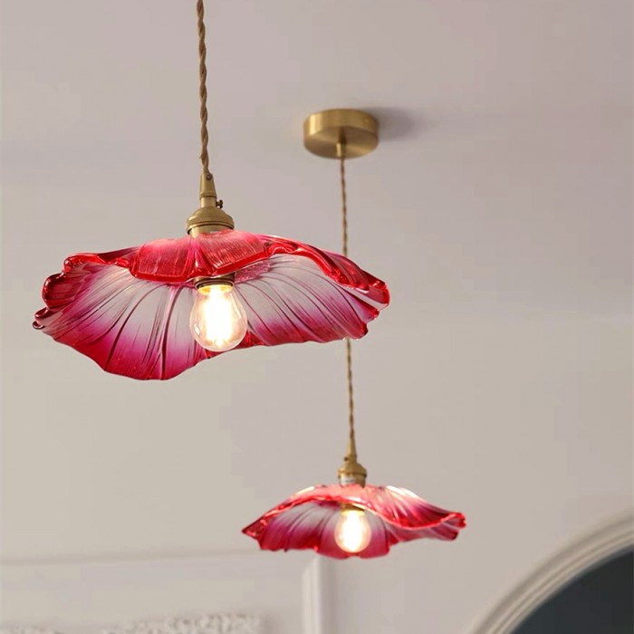 AuroraPetal glazen hanglamp met zachte warme gloed voor slaapkamer
