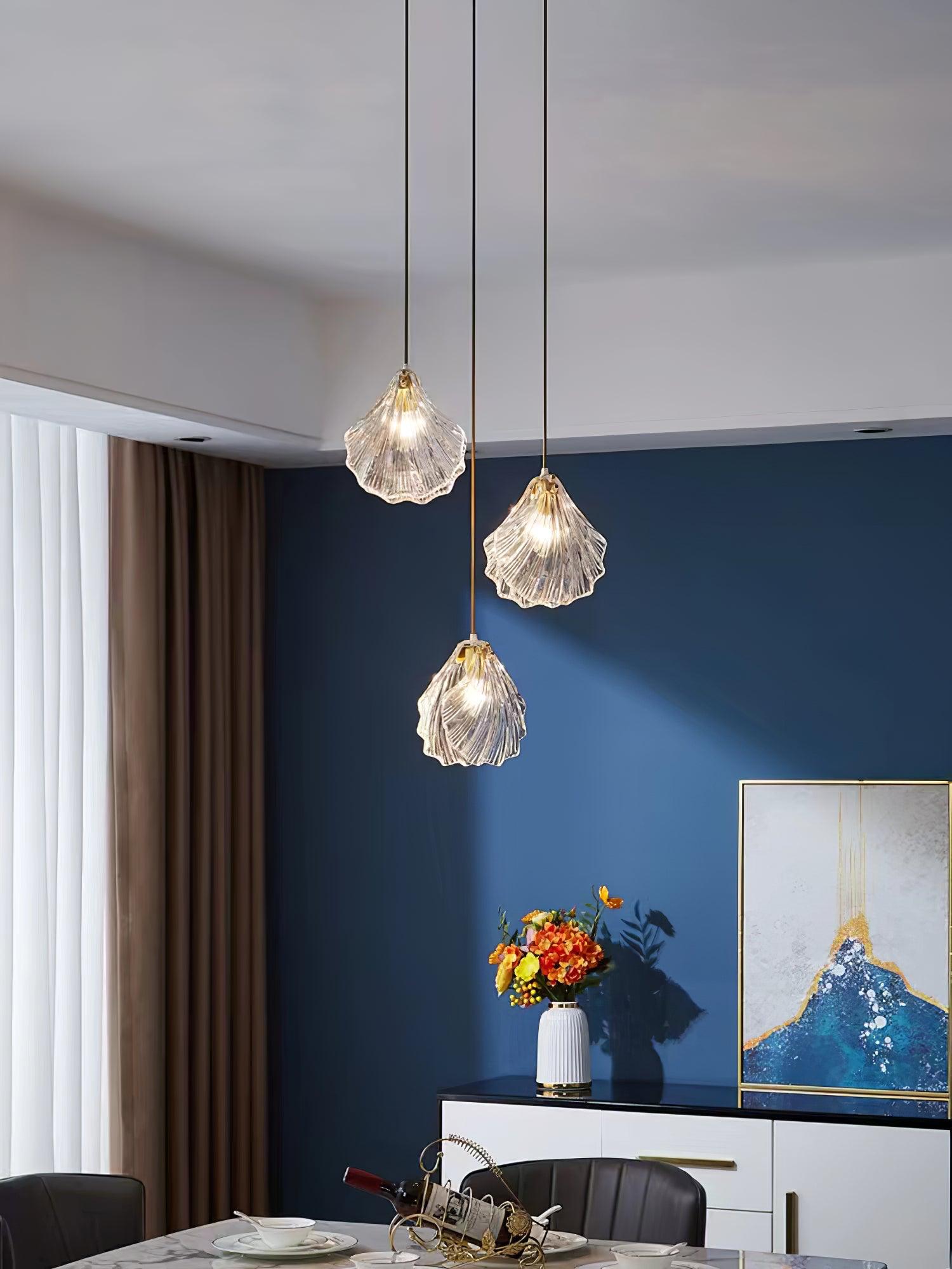 Aurelle Glass and Brass Mini Coastal Shell Pendant Light