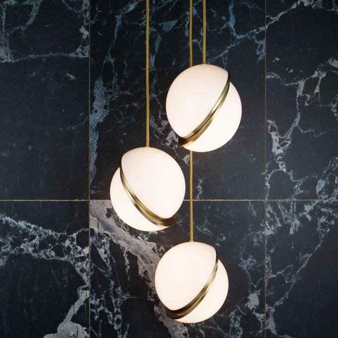 Celeste Crescent Acrylic and Brass LED Pendant Light