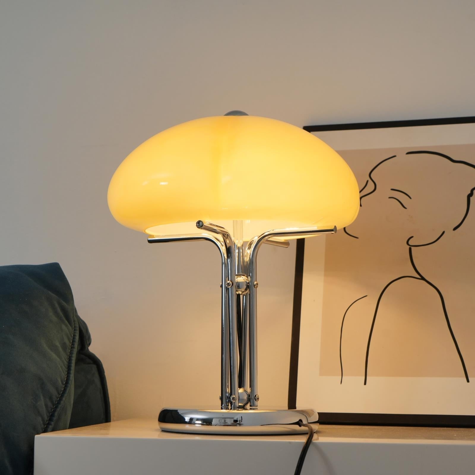 Aurelia Amber Glass Mushroom Bauhaus Table Lamp With Soft Glow