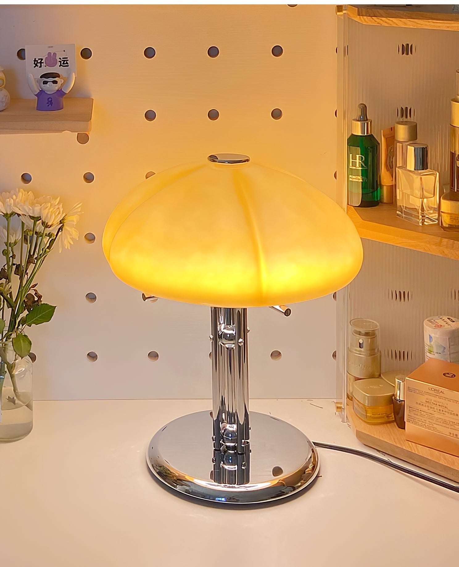 Aurelia Amber Glass Mushroom Bauhaus Table Lamp With Soft Glow