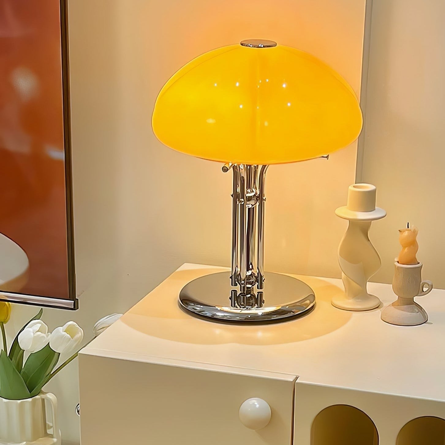 Aurelia Amber Glass Mushroom Bauhaus Table Lamp With Soft Glow