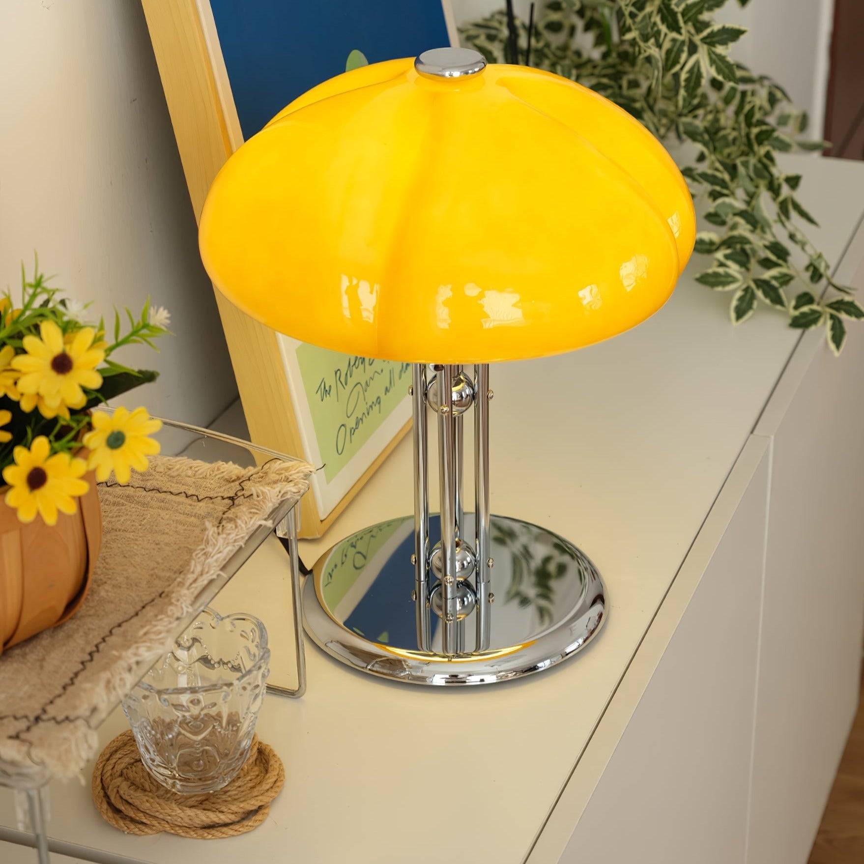 Aurelia Amber Glass Mushroom Bauhaus Table Lamp With Soft Glow