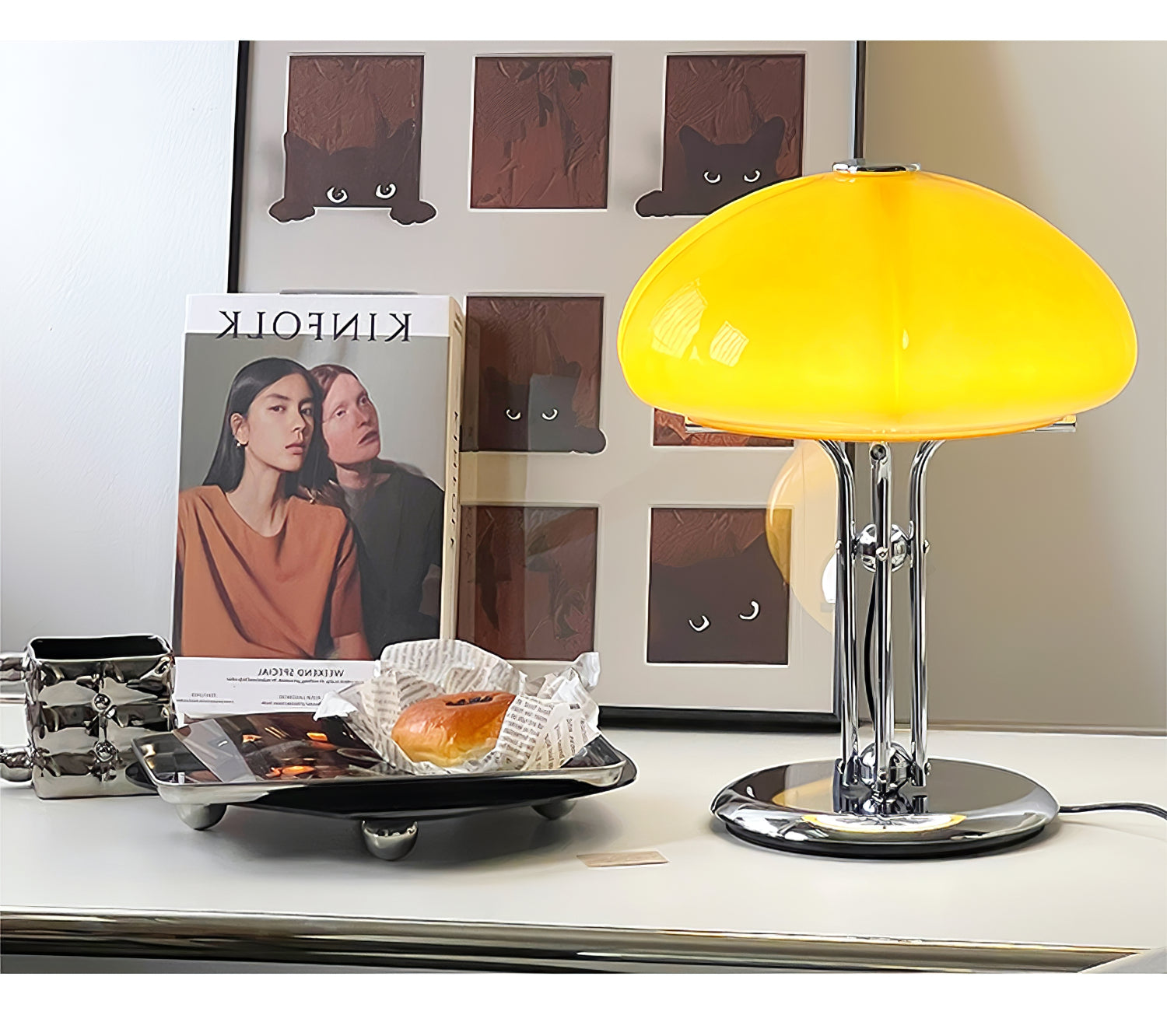 Aurelia Amber Glass Mushroom Bauhaus Table Lamp With Soft Glow