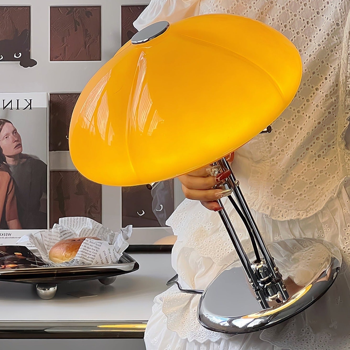 Aurelia Amber Glass Mushroom Bauhaus Table Lamp With Soft Glow