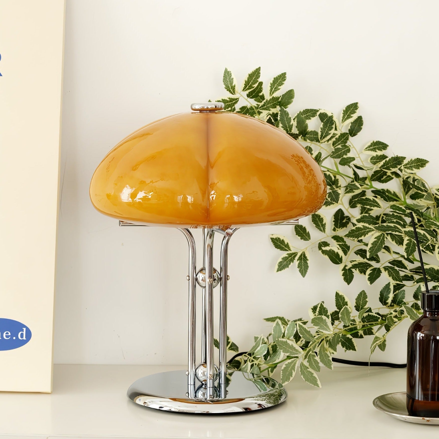 Aurelia Amber Glass Mushroom Bauhaus Table Lamp With Soft Glow