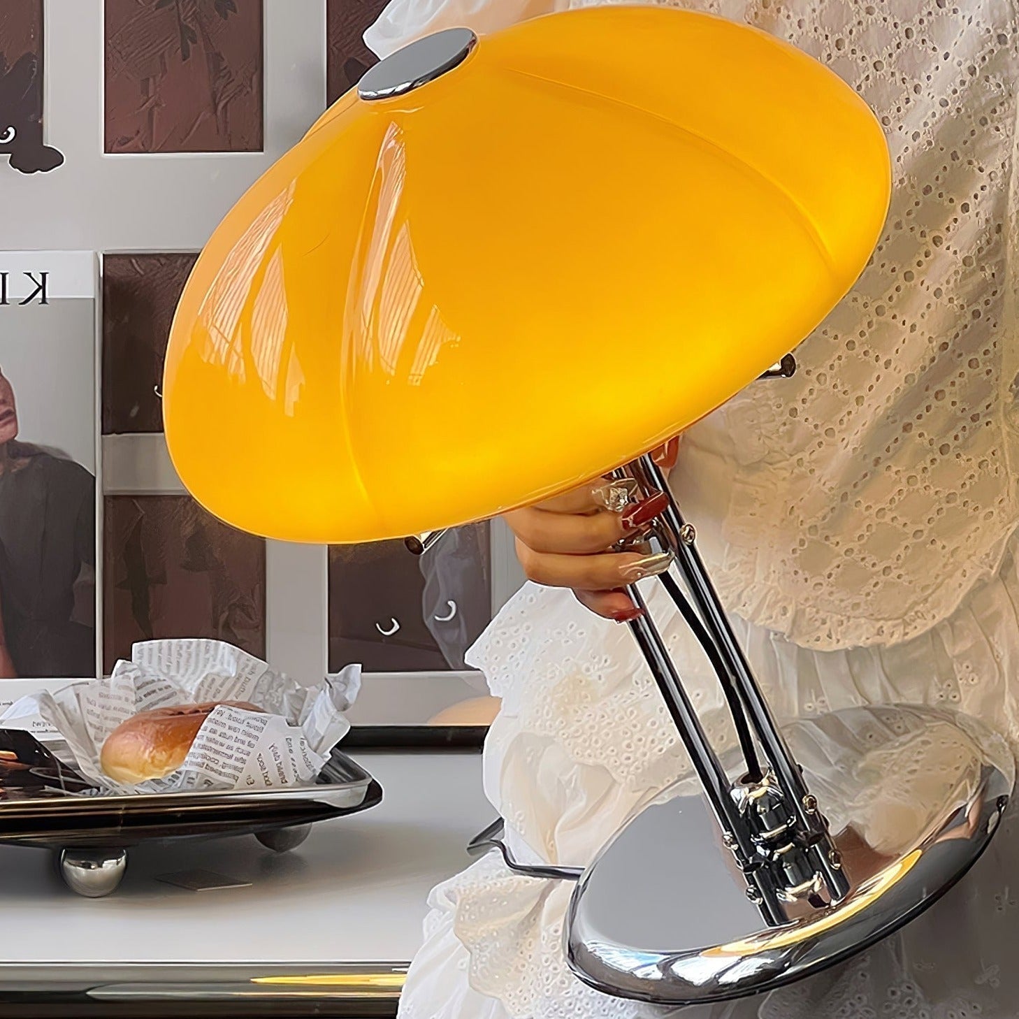 Aurelia Amber Glass Mushroom Bauhaus Table Lamp With Soft Glow