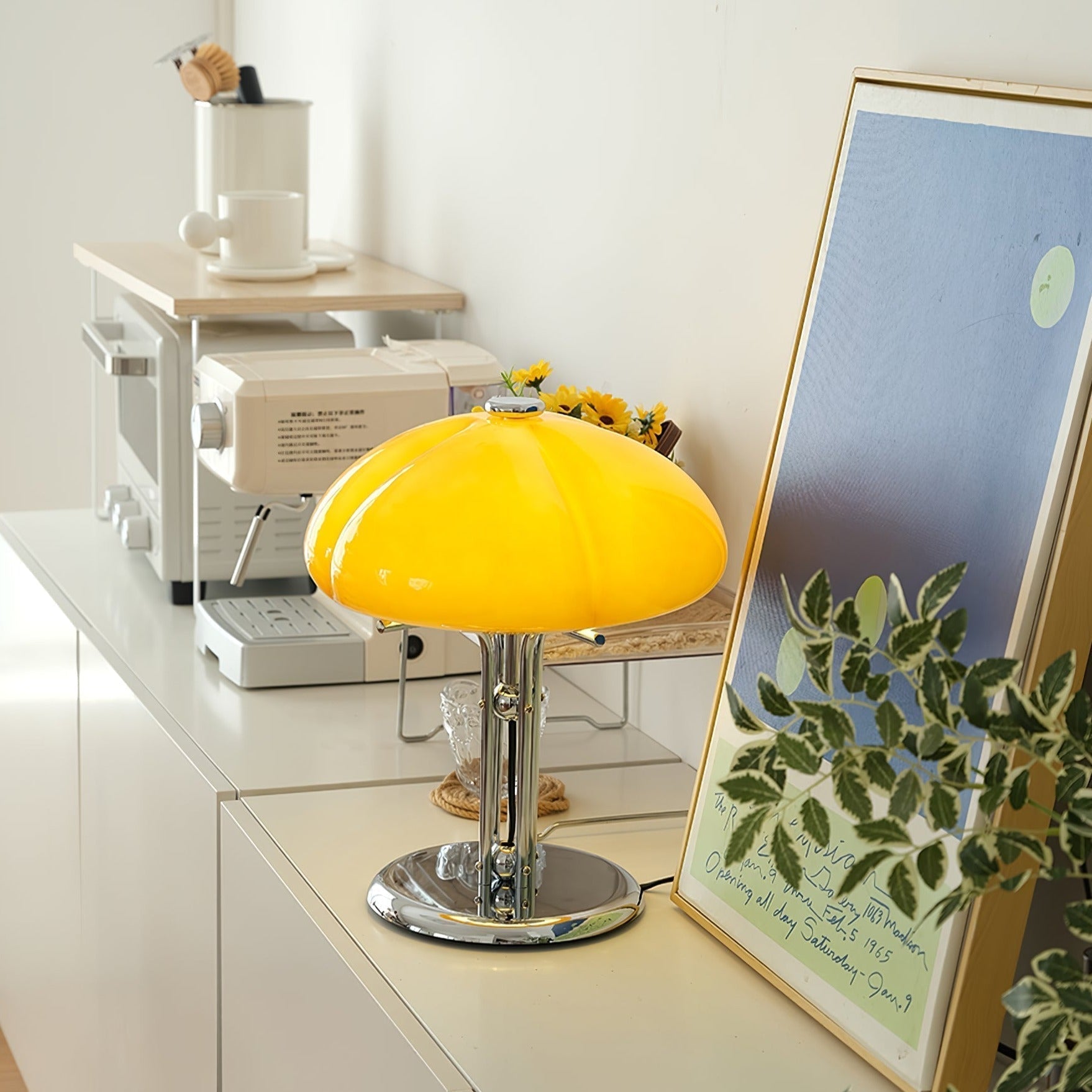 Aurelia Amber Glass Mushroom Bauhaus Table Lamp With Soft Glow