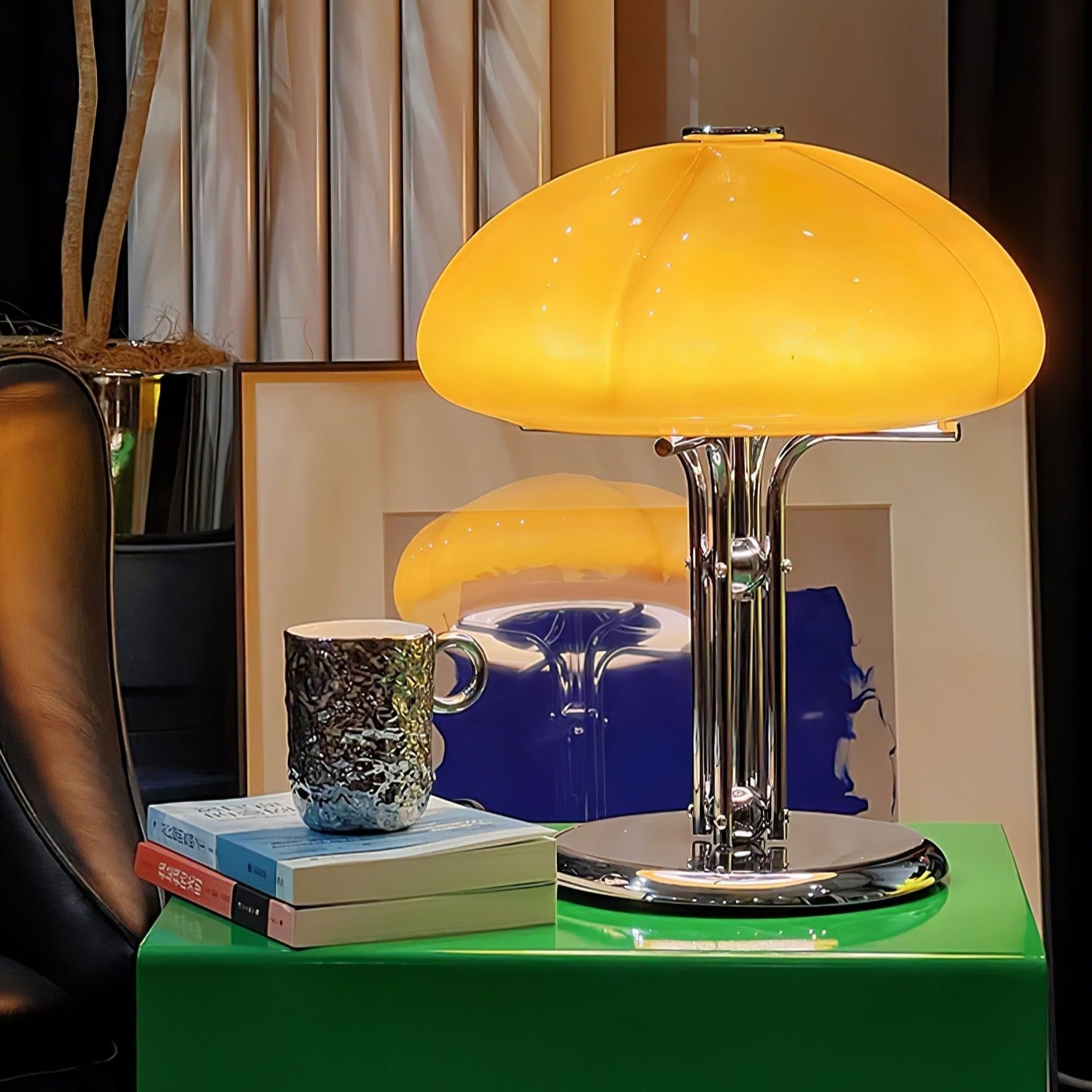 Aurelia Amber Glass Mushroom Bauhaus Table Lamp With Soft Glow