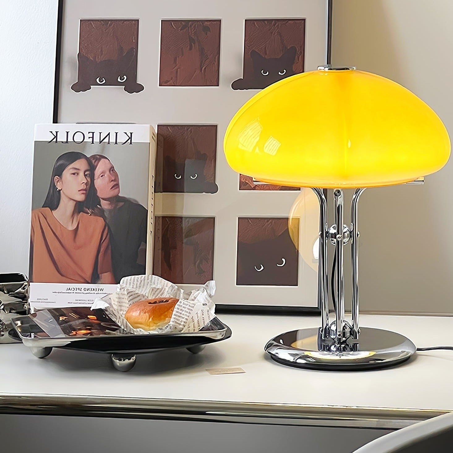 Aurelia Amber Glass Mushroom Bauhaus Table Lamp With Soft Glow