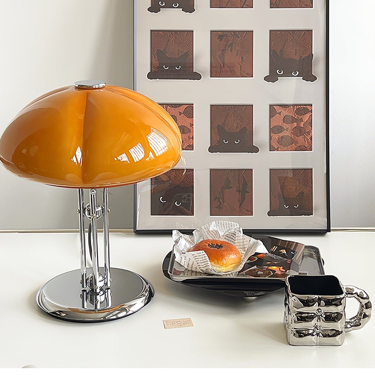 Aurelia Amber Glass Mushroom Bauhaus Table Lamp With Soft Glow