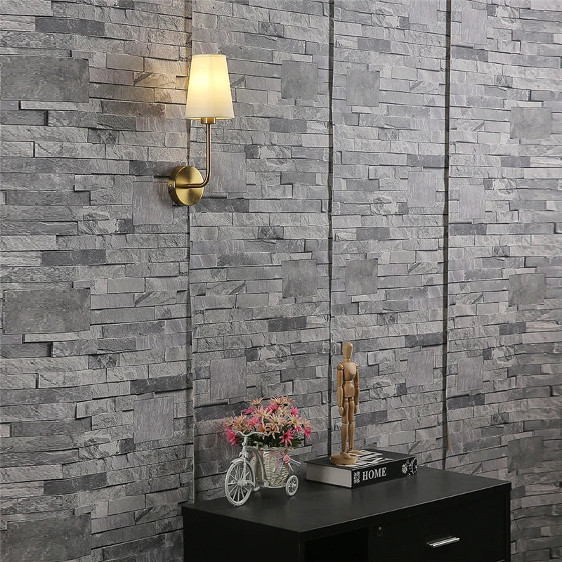 Modern Wall Sconce With Brass Arm Linen Shade For Hallways