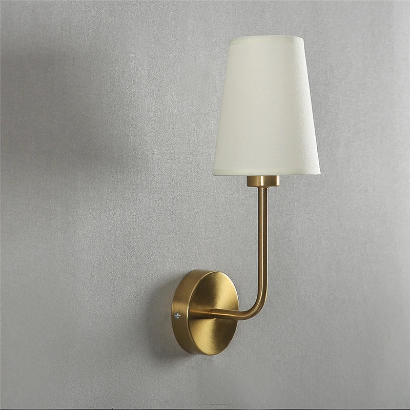 Modern Wall Sconce With Brass Arm Linen Shade For Hallways