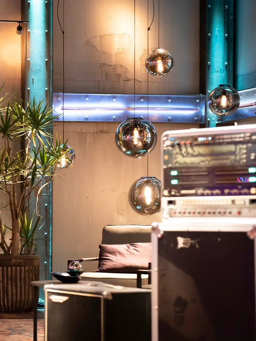 Orbis Glass Sphere Pendant Light Matte Black Accents