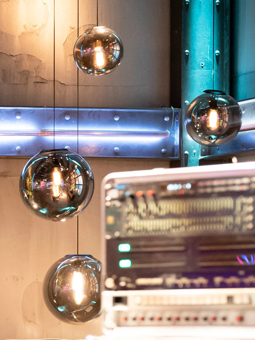 Orbis Glass Sphere Pendant Light Matte Black Accents