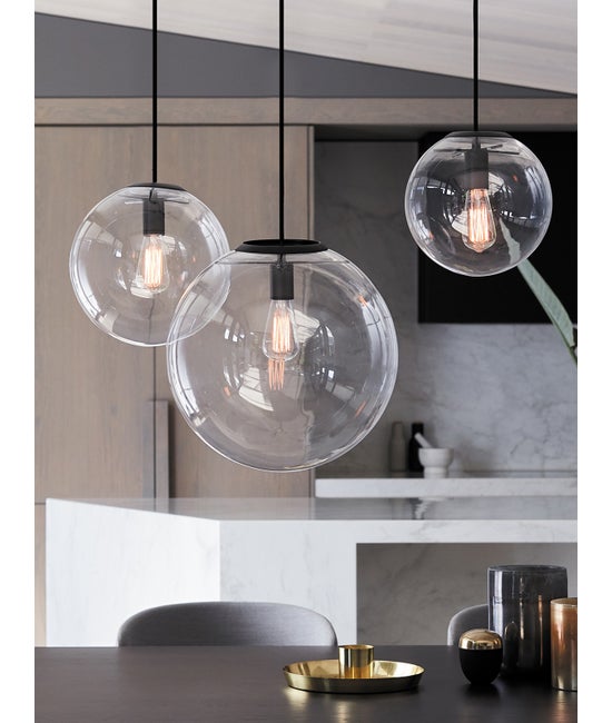 Orbis Glass Sphere Pendant Light Matte Black Accents