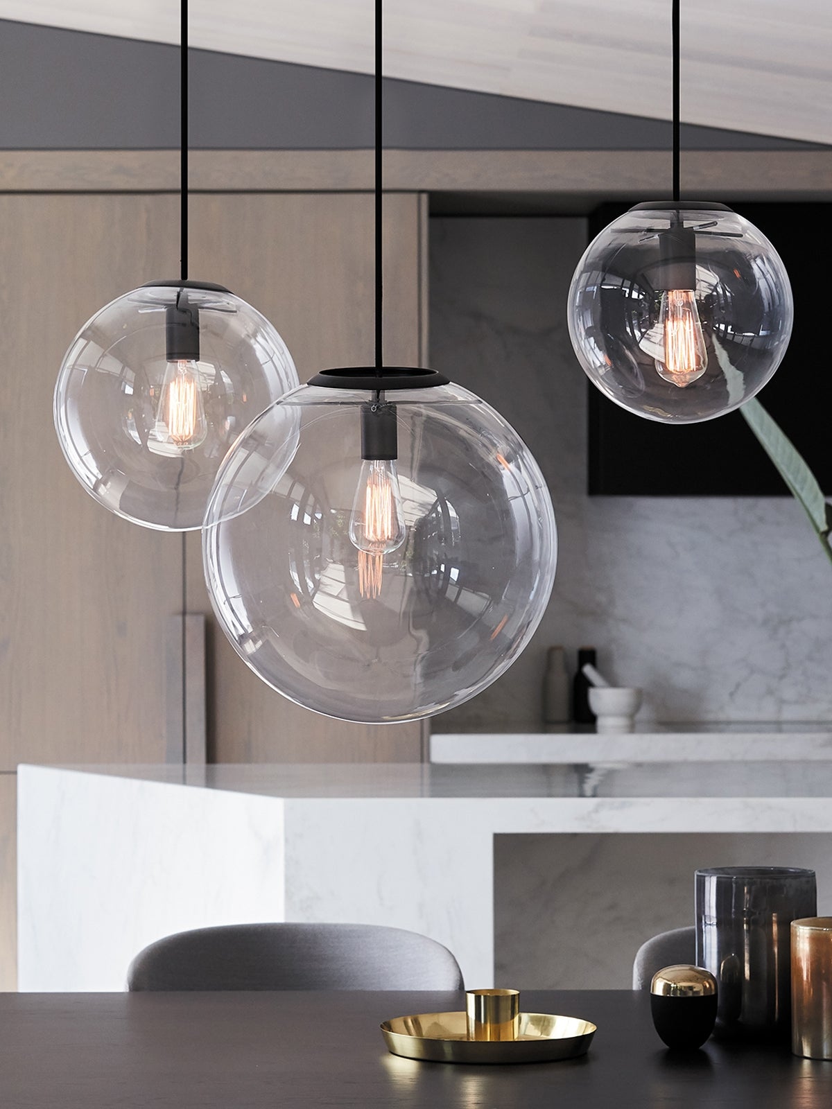 Orbis Glass Sphere Pendant Light Matte Black Accents