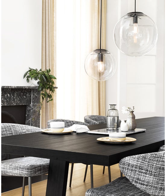 Orbis Glass Sphere Pendant Light Matte Black Accents