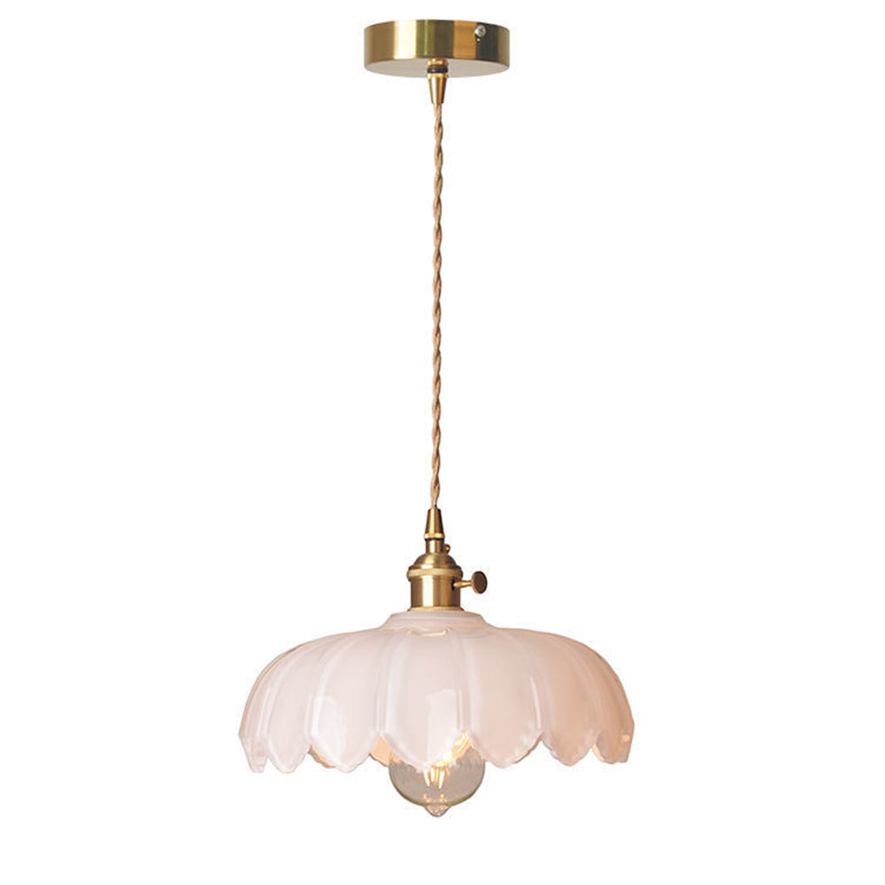 Vintage Floral Glass Pendant Lamp with Copper Details