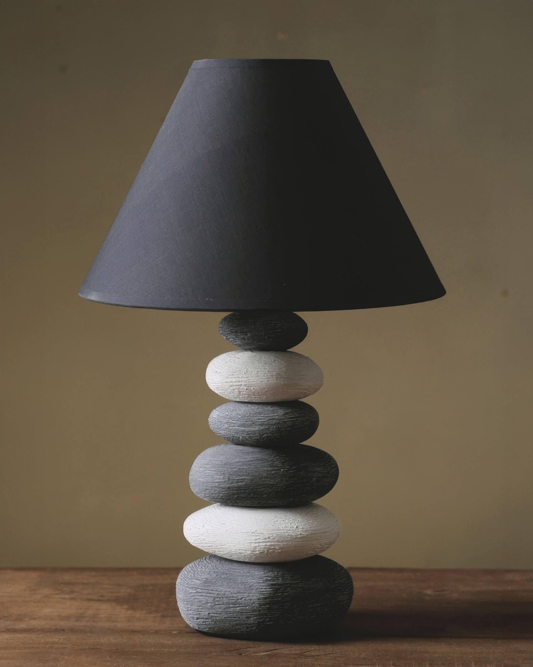 Liora Ambient Fabric Table Lamp With Stone Effect Ceramic Base And Soft Shade