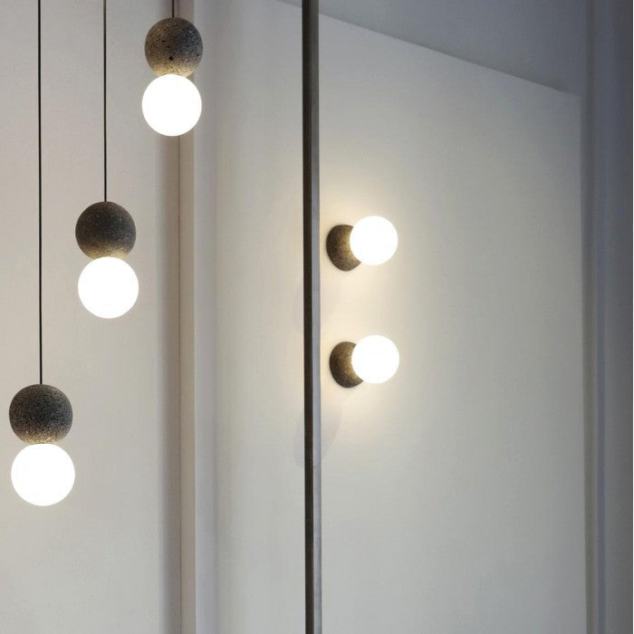 Vireli Pendant Light in Zement with Volcanic Stone and Opal Glass