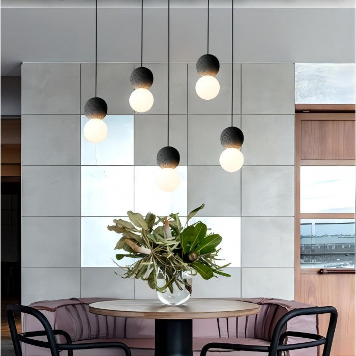 Vireli Pendant Light in Zement with Volcanic Stone and Opal Glass