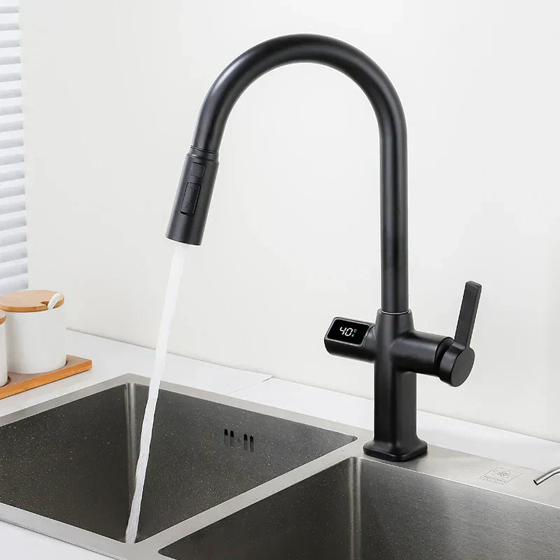 Torneira de Cozinha Extensível Aureo com Bico Giratório e Ecrã Digital