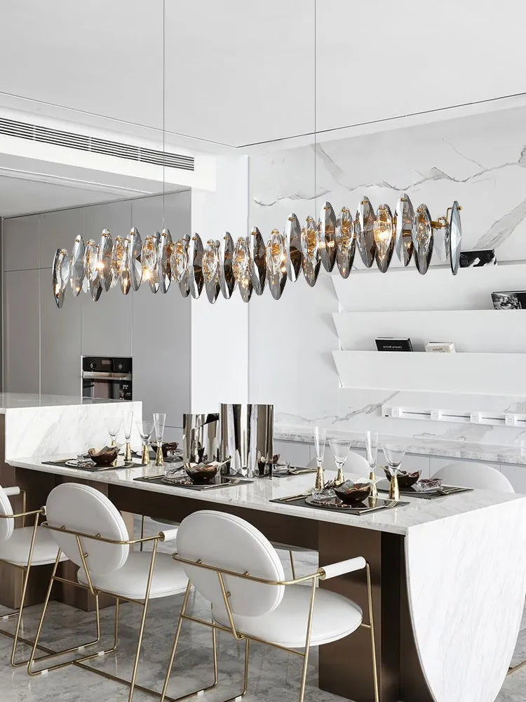 Astrae Oval Crystal Chandelier With 16 Strip Shades