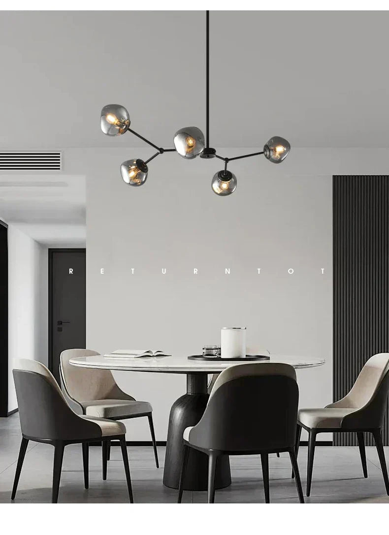 Minimalist Lava Glass Chandelier in Smoky Gray Finish