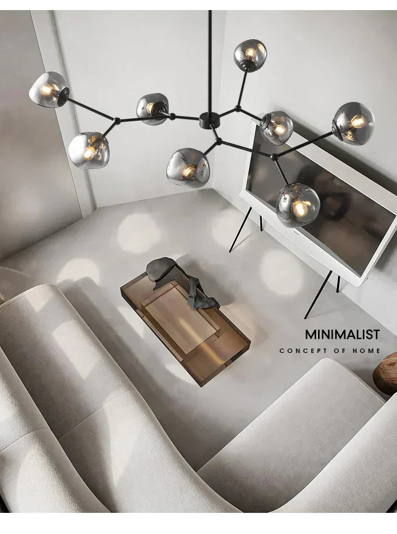 Minimalist Lava Glass Chandelier in Smoky Gray Finish