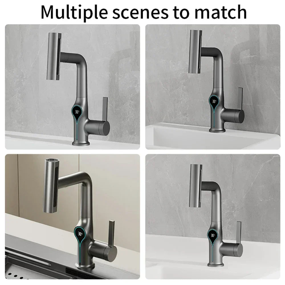 Zio | Csaptelep vízesés kifolyóval, digitális hőmérséklet és állítható permetezés