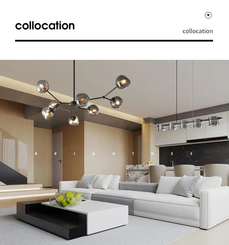 Minimalist Lava Glass Chandelier in Smoky Gray Finish