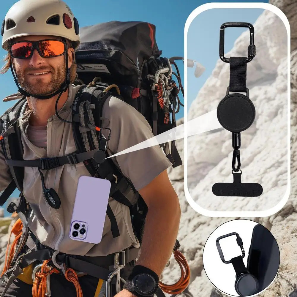 Udtrækkelig telefonholder med tyverisikret bælteclipsdesign