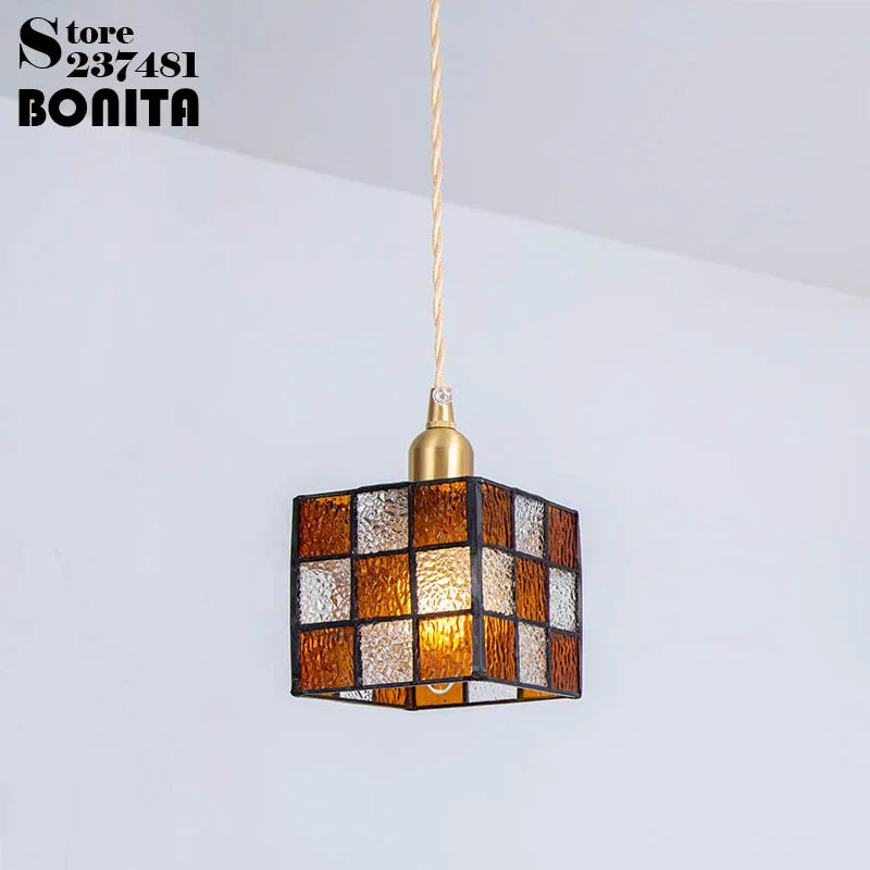 PrismCube Glass Pendant Light Hand-Painted Retro Style