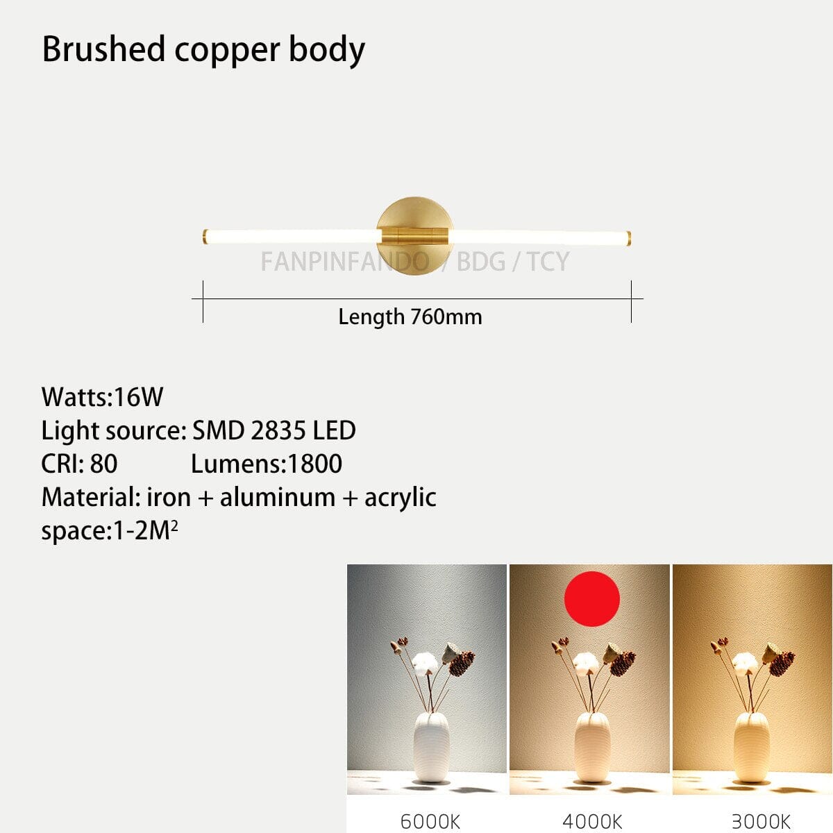 Luminex Luz de Espelho de Tubo com Difusão em Acrílico Premium