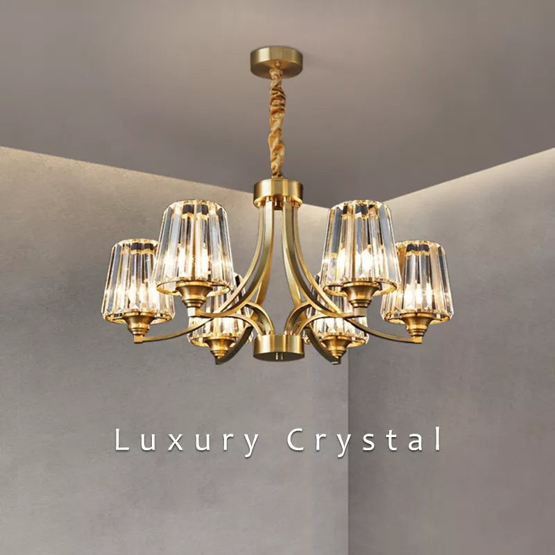 Lustre de Cristal em Latão Premium AuraLux com Iluminação LED