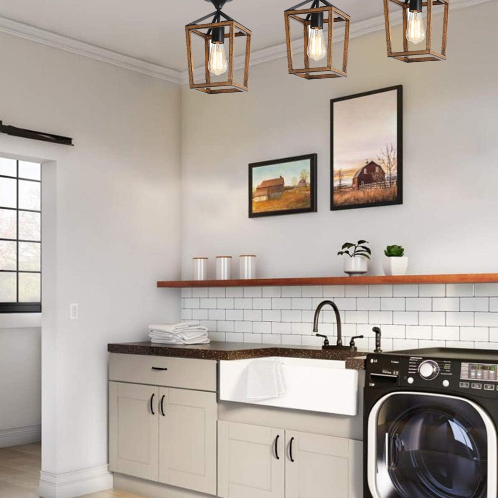 Ridgewood Wood-Grain Metal Semi-Embedded Ceiling Lights