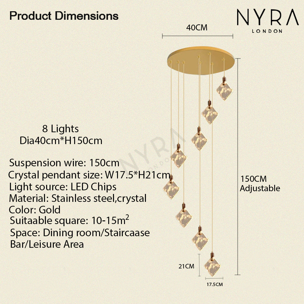 Aurelia Gold Drop LED-krystalllysekrone med glasskrystaller