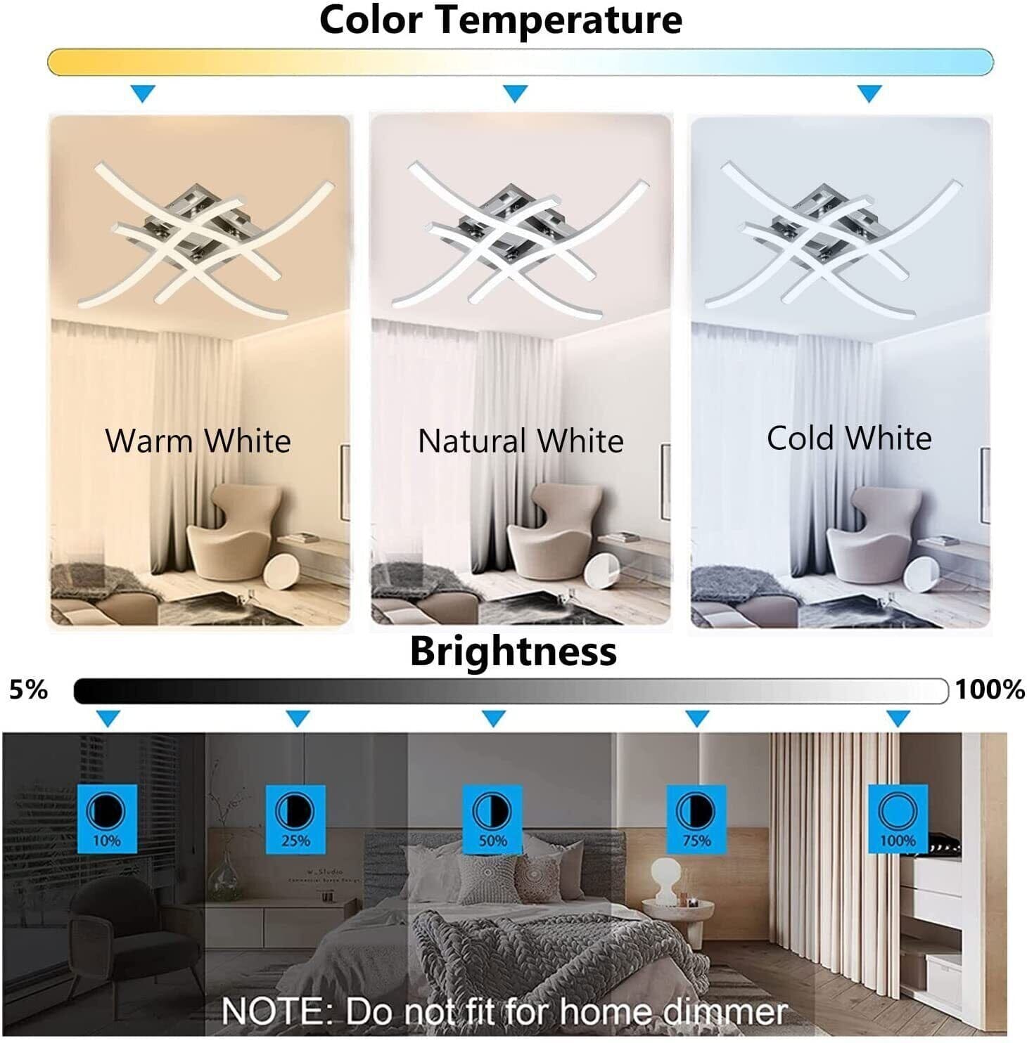 Quillon Wave Ceiling Light 24W LED 1667 Lumens Adjustable