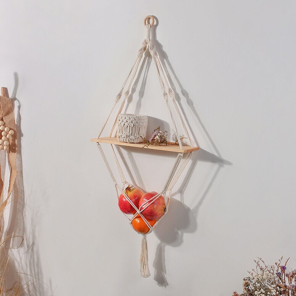 Prateleiras de Parede BohoLoom - Decoração de Parede Rústica em Madeira com Macramé