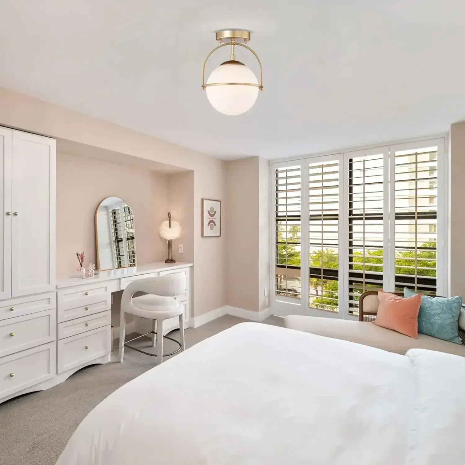 Vestra | Scandinavian Milk Glass Semi-Flush Ceiling Light