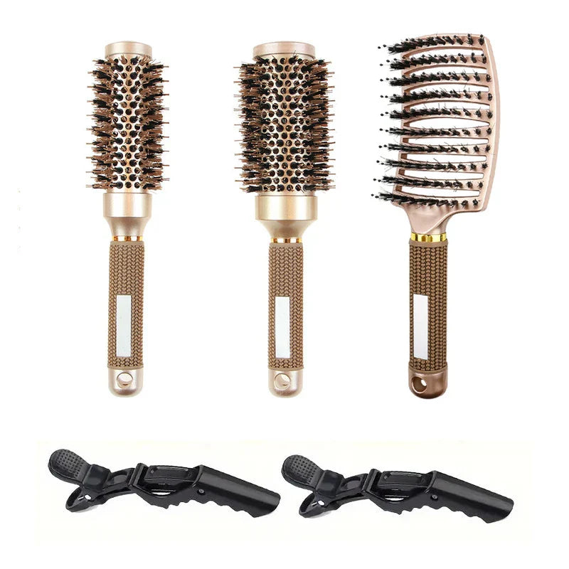 Virela | Ionic Boar Bristle Round Brush Set For Salon Shine
